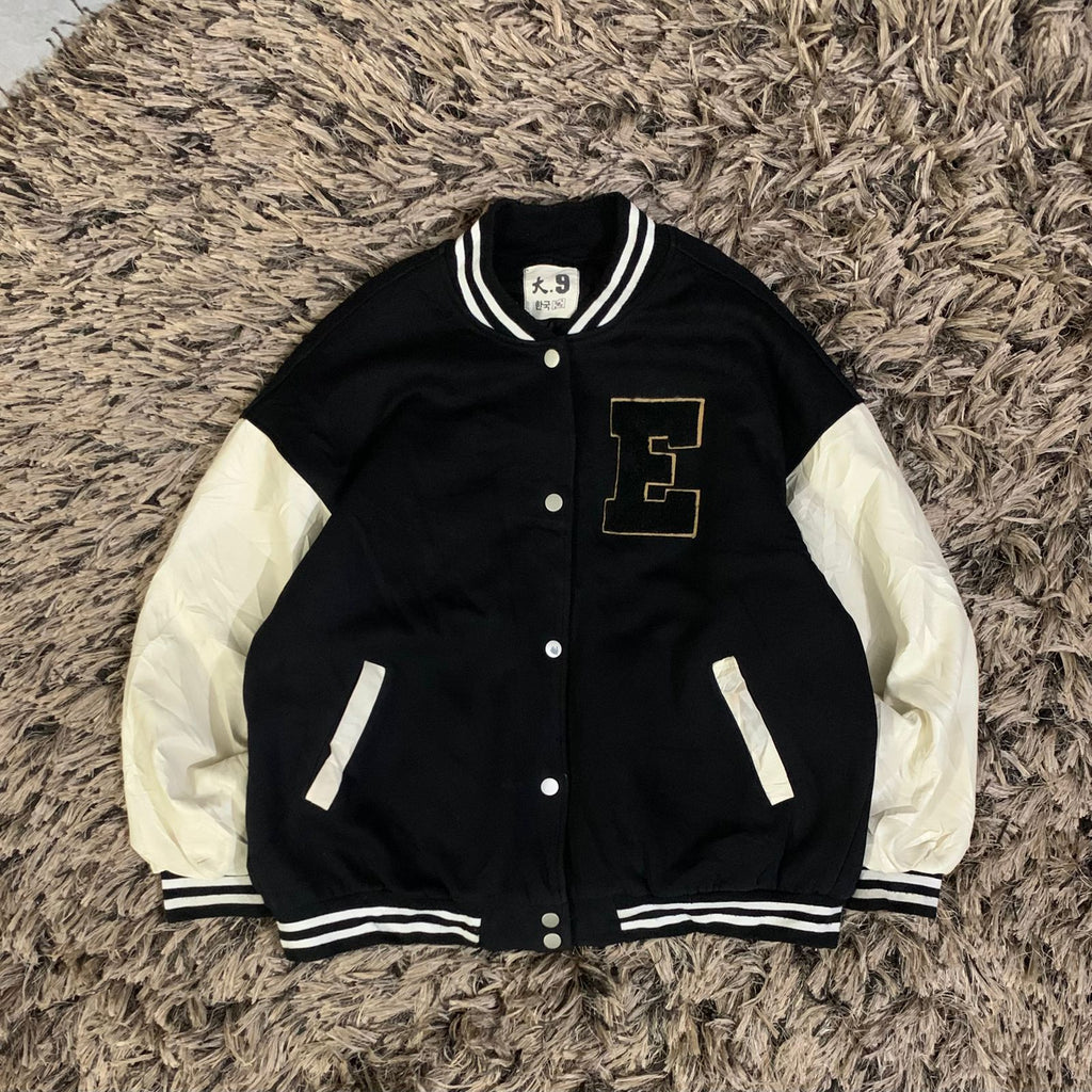 E Varsity Jacket, Leather Sleeves (Thrift)