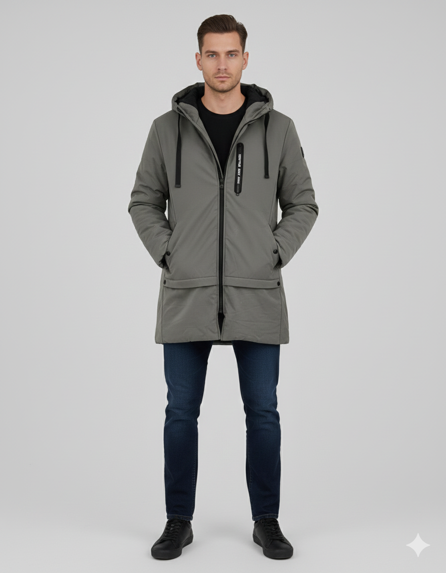 YY Long Puffer Coat (Thrift).          Length: 38-40, Chest: 21-23, Sleeve: 24.5-25